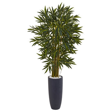 6.5' Bamboo Artificial Tree, Gray Cylinder Planter