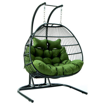 Leisuremod Wicker 2 Person Double Folding Hanging Egg Swing Chair Escf52Dg