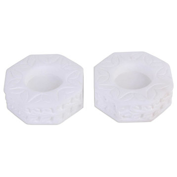 White DelightMarble Tealight Holder, Set of 2