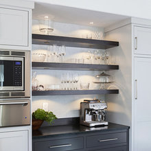 dark cabinet with dark countertops