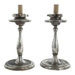 Pair American Silverplated Brass Candlestick Table Lamps - Products