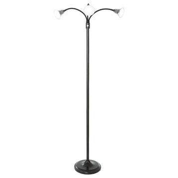 3 Head Adjustable LED Floor Lamp, Touch Switch and Dimmer, Black, by Lavish Home