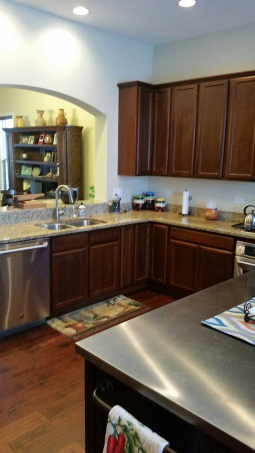 I Have A Kitchen With Dark Cherry Cabinets And Dark Cherry Wood Floors