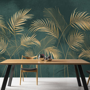 Golden-green palm leaves wall mural