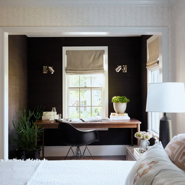 Primary Bedroom with Office Niche and Grasscloth Wallpaper