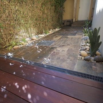 Outdoor ipe and slate walkway