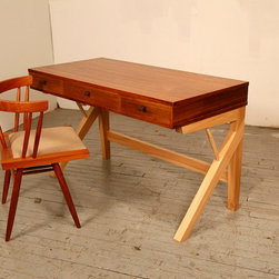 Teak and Elm desk, George Nakashima inspired cherry chair - Furniture