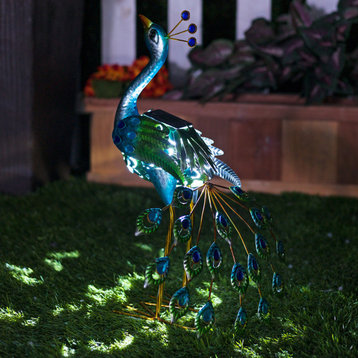 Solar Garden Peacock Standing Decor and Cool White LED 20"