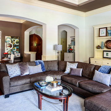 Blue, Gray & Brown Open-Concept Living Room