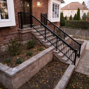 Custom Front Entrance Stonework & Retaining Wall Landscape Design