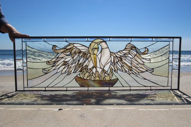 Custom Pelican Medieval Inspired Stained Glass Transom Window
