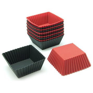 Freshware 12-Pack Silicone Square Baking Cup, Black and Red