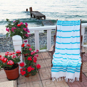 Herringbone Pestemal Towel, Turquoise and White
