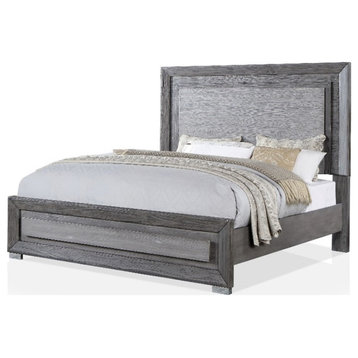 Furniture of America Iden Wood California King Bed with LED Light in Gray