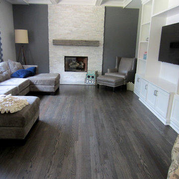 NESCONSET:  RED OAK REFINISHED WITH DRIFTWOOD STAIN + 3 COATS TRAFFIC HD SATIN