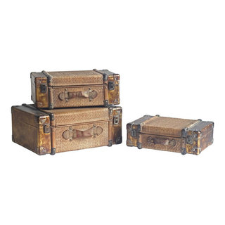 wald imports - Set of 3 Paperboard Suitcases - Decorative Storage Boxes -  Suitcase Set for Decoration, Storage, and More (Brown)