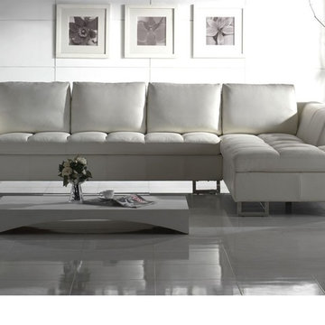Mobital Tetris Right Side Facing Chaise Sectional in White with Top Grain Leathe