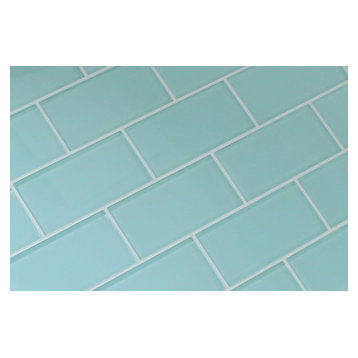 Seafoam Green 3x6 Glass Subway Tile, 3"x6" Tiles, Set of 8