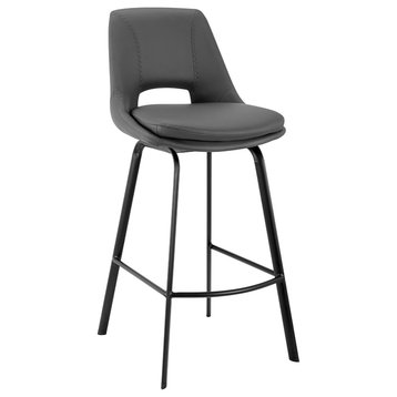 Armen Living Carise 26" Faux Leather/Metal Swivel Counter Stool in Gray/Black