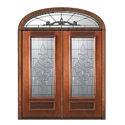 Prehung Transom Double Door 80 Wood Mahogany Courtlandt 3/4 Lite - Front Doors