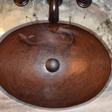 19" Oval Under Counter Hammered Copper Bathroom Sink with Koi Fish Design (LO19F
