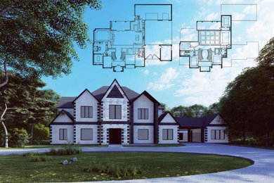 Huge two-story stone exterior home photo in Dallas with a shingle roof
