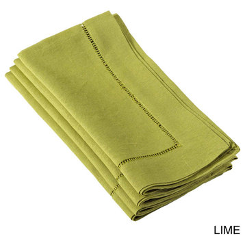 Solid Color Hemstitched Linen Blend 20x20 Napkin, Set of 4 , Lime