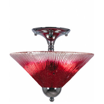 Semi-Flush With 2 Bulbs, Matte Black Finish With 12" Raspberry Crystal Glass