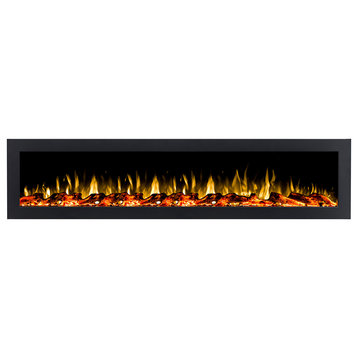72 inch Black Recessed Electric Fireplace with Logs - INTU 72" | Ignis
