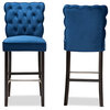 Tandy Contemporary Upholstered 2-Piece Bar Stool Set, Navy Blue/Dark Brown