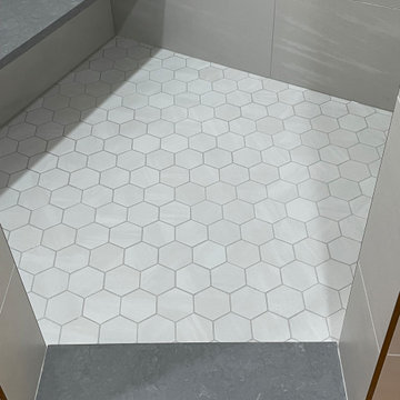 MASTER BATHROOM - Large Shower with 16" x 32" Porcelain Tile, Hex Floor Tile