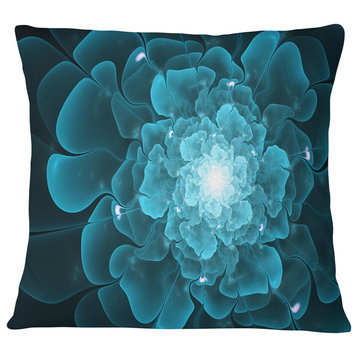 Fractal Flower Clear Blue Digital Art Floral Throw Pillow, 16"x16"