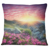Morning with Flowers in Mountains Landscape Photography Throw Pillow, 18"x18"