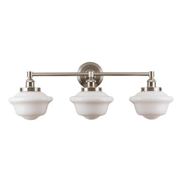 Lavagna 3 Light Schoolhouse Wall Sconce, Brushed Nickel, Milk Glass