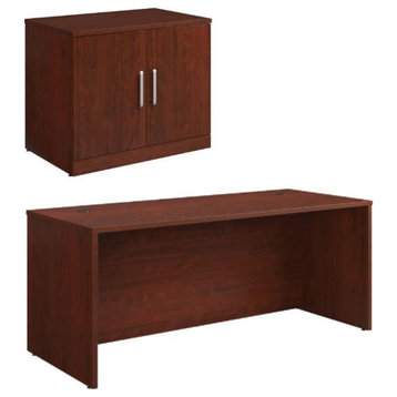 Home Square 2-Piece Set with Desk Shell & Storage Cabinet in Classic Cherry