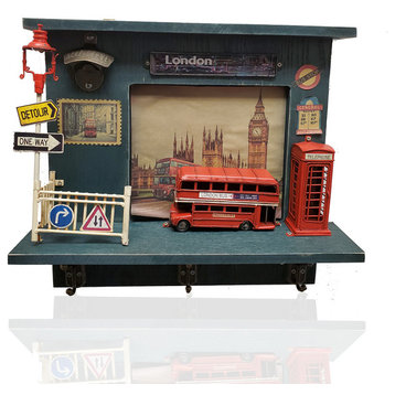 Vintage Double Decker London Bus Shadow Box, Handcrafted Home Decor