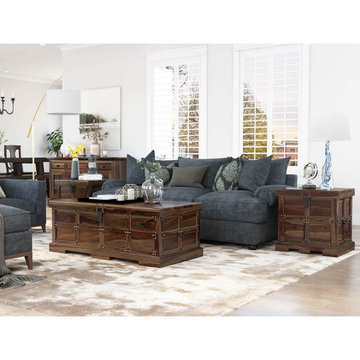 Rustic Solid Wood Trunk 3 Piece Coffee Table and End Table Set