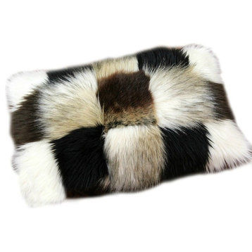 Patchwork Faux Fur Pillow, 18"x18"