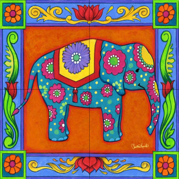Tile Mural Kitchen Backsplash Mosaic Elephant by Christine Kerrick