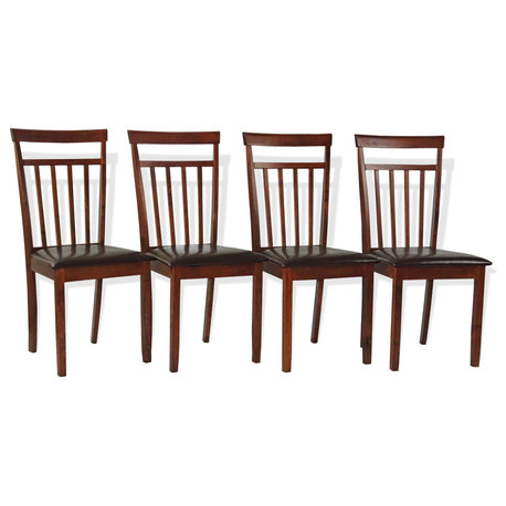 Set of 4 Dining Kitchen Side Chairs Warm Solid Wooden, Medium Brown