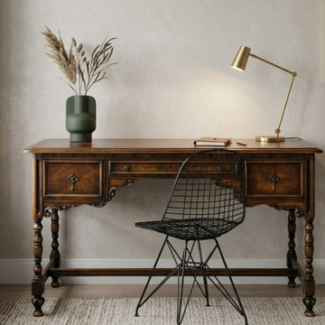 Vintage Western Revival Drawers Turned Decorative Legs Desk ws4082