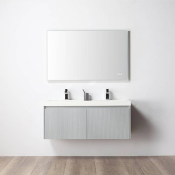 Floating Bath Vanity, Wall Mounted Vanity, Grey, 48" W/ Double Sinks