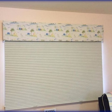 B/O honeycomb shades with slimline cornice
