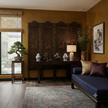 Oriental Rustic Vintage Finish Openwork Geometric 4 Panels Wood Floor Screen ws5