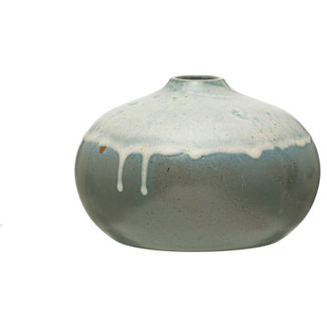 Round Stoneware 2-Tone Vase with Reactive Glaze, Grey and Cream