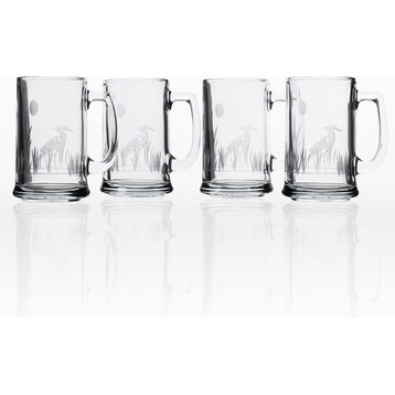 Heron Beer Mug 16oz, Set of 4 Glasses