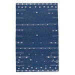 Jaipur Living - Jaipur Living Calli Indoor/ Outdoor Geometric Blue/ White Area Rug, 4'x6' - The Revelry collection marries global modernity with durable, performance fibers. The deep and captivating Calli area rug boasts a small-scale geometric motif in an indigo blue and white colorway. An updated twist on traditional dhurrie style, this handwoven indoor/outdoor rug is crafted of versatile PET, or recycled plastic bottles.