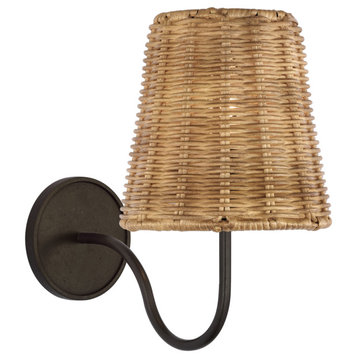 Lyndsie Small Sconce in Aged Iron with Natural Wicker Shade
