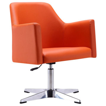 Pelo Faux Leather Adjustable Swivel Accent Chair, Orange, Single