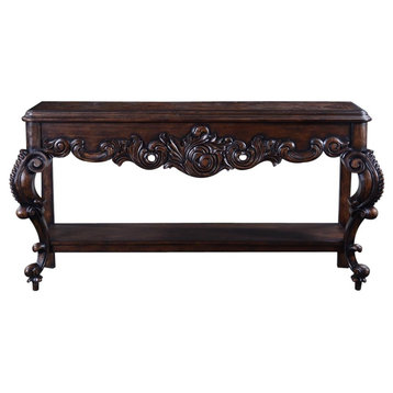 Console Table Baroque Rococo Carved Wood Distressed Walnut Antique
